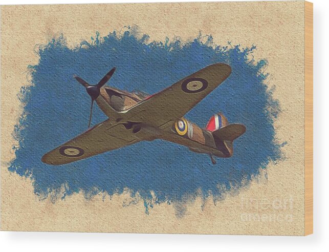 Spitfire Wood Print featuring the painting Hawker Hurricane Fighter #1 by Esoterica Art Agency