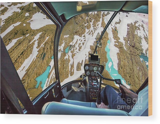 Glacier National Park Wood Print featuring the photograph Helicopter on glacier #1 by Benny Marty