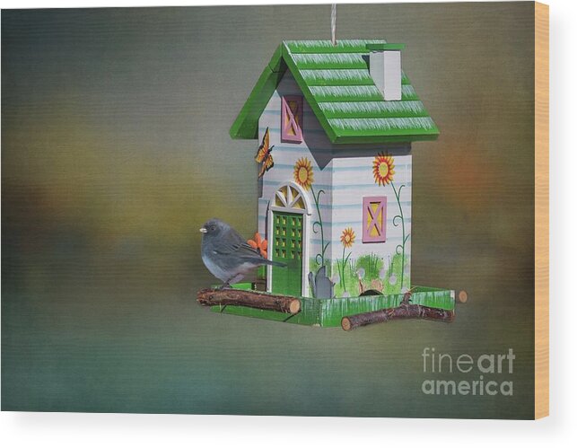 Junco Wood Print featuring the mixed media Home,Sweet Home #2 by Eva Lechner