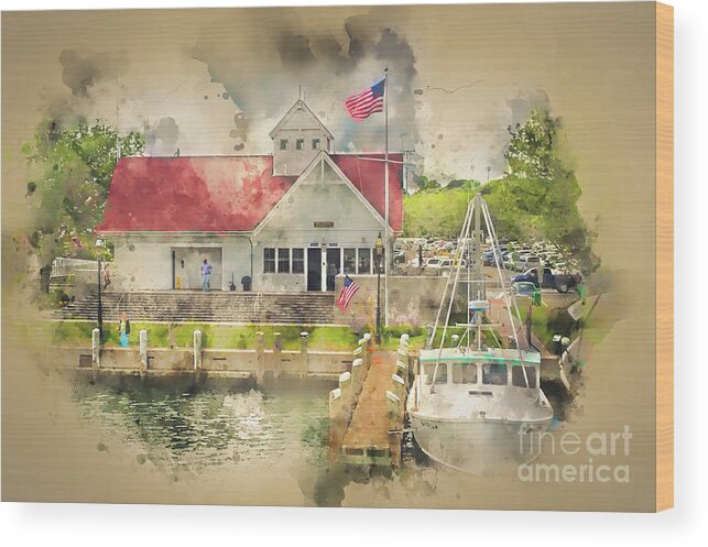 Watercolour Wood Print featuring the photograph Hyannis The Coastguard #1 by Jack Torcello