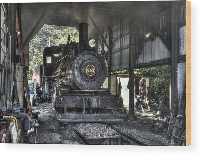Engine Wood Print featuring the photograph In the engine shed steaming up #1 by Paul W Faust - Impressions of Light