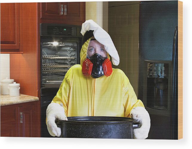 Burning Wood Print featuring the photograph Kitchen disaster with HazMat suit #1 by Karen Foley