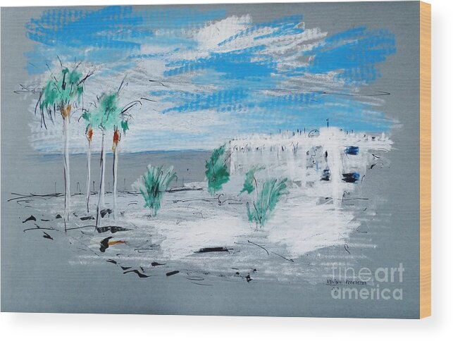 Lanzarote Wood Print featuring the drawing Lanzarote blue by Karina Plachetka