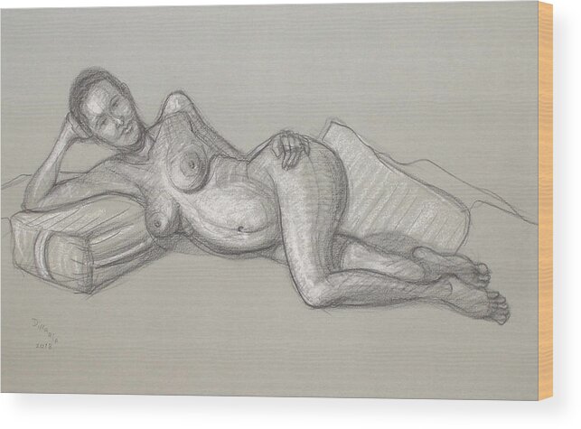 Realism Wood Print featuring the drawing Liliana Reclining 2 #2 by Donelli DiMaria