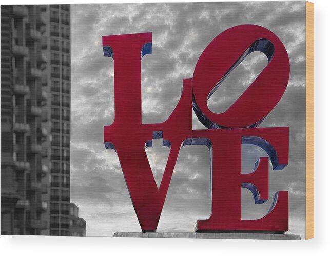 Love Sign Wood Print featuring the photograph Love Park BW #2 by Susan Candelario