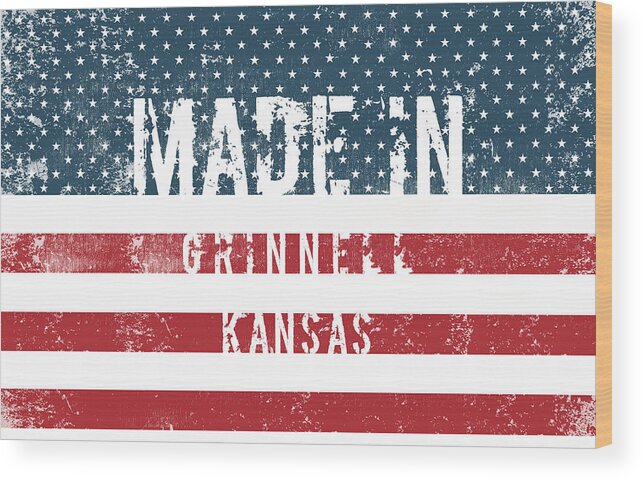 Grinnell Wood Print featuring the digital art Made in Grinnell, Kansas #1 by Tinto Designs