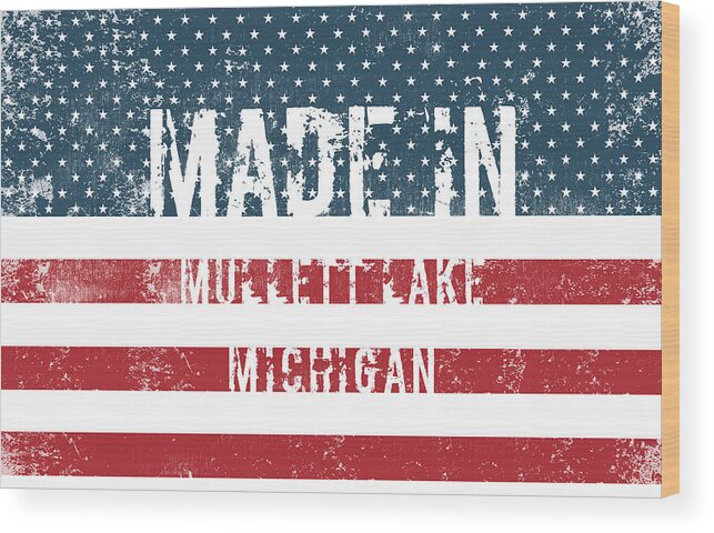 Mullett Lake Wood Print featuring the digital art Made in Mullett Lake, Michigan #1 by Tinto Designs