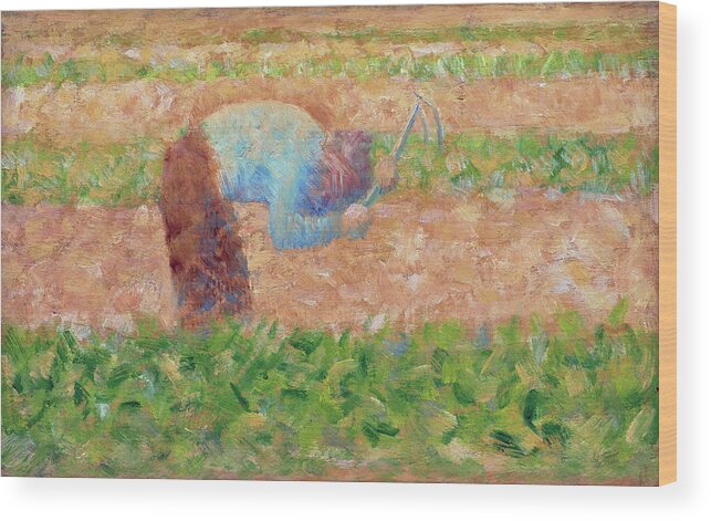  Seurat Wood Print featuring the painting Man with a Hoe #1 by Georges Seurat