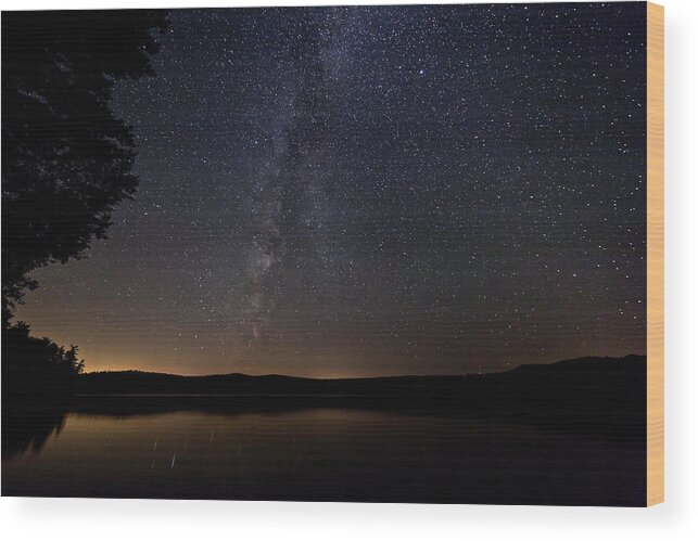 Milky Way Wood Print featuring the photograph Milky Way Chocorua Lake #2 by Benjamin Dahl