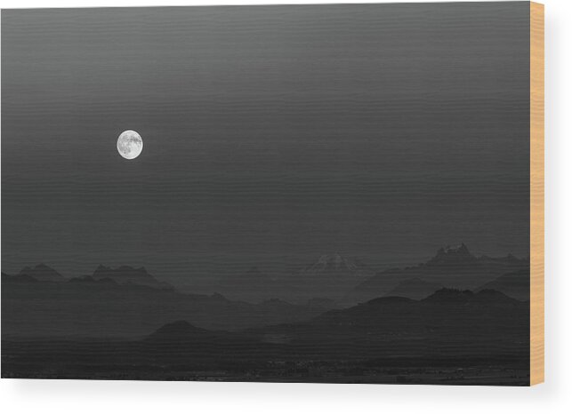Moon Wood Print featuring the photograph Moon Rising over the North Cascades #1 by Michael Russell