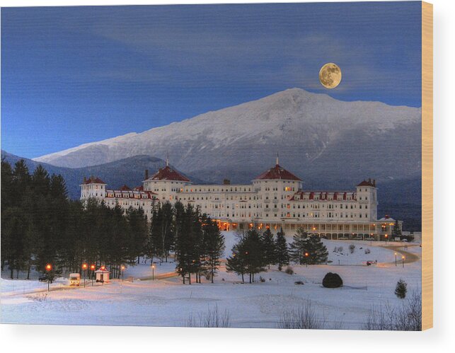 Mount Washington Hotel Wood Print featuring the photograph Moonrise over the Mount Washington Hotel #1 by Ken Stampfer