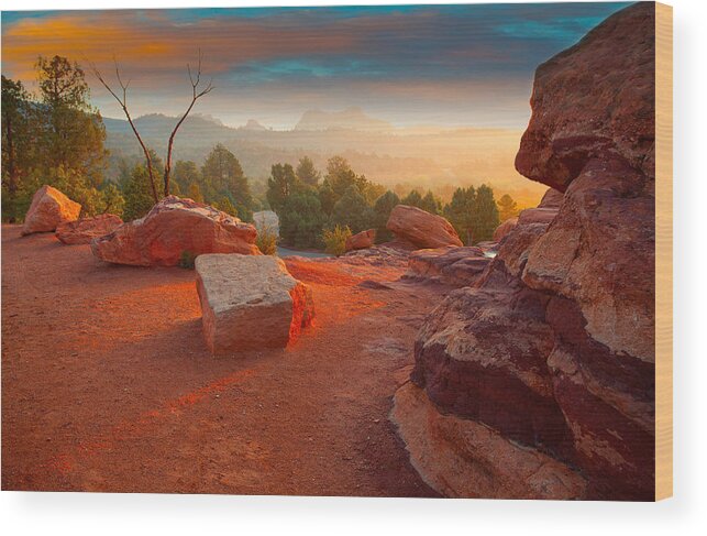 Garden Of The Gods Sunrise Wood Print featuring the photograph Morning Light #1 by Tim Reaves