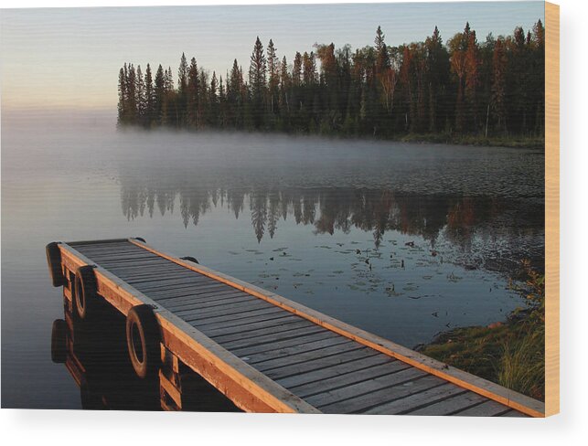 Mist Wood Print featuring the digital art Morning mist over Lynx Lake in Northern Saskatchewan #1 by Mark Duffy