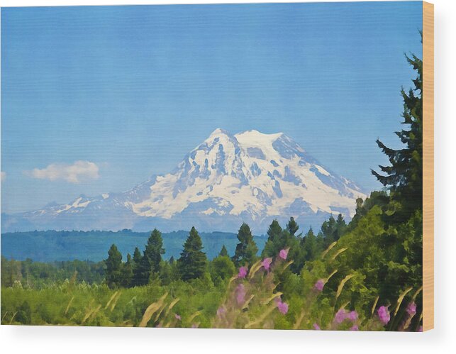 Mountain Wood Print featuring the photograph Mount Rainier Watercolor by Tatiana Travelways
