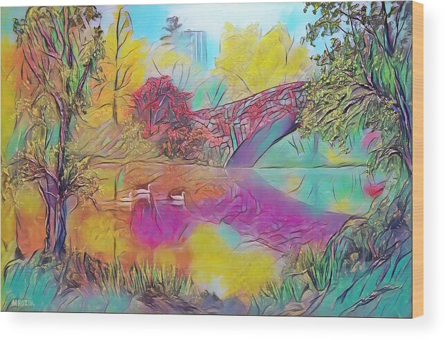 Centralpark Wood Print featuring the painting New York in fall #2 by Michael Mrozik