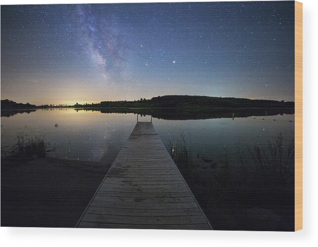 Sky Wood Print featuring the photograph Night at the Lake #1 by Aaron J Groen