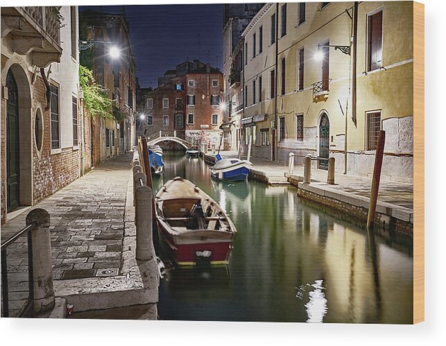 Venezia Wood Print featuring the photograph Night Canal #1 by Marco Missiaja