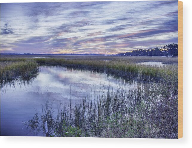 Oak Island Wood Print featuring the photograph Oak Island Marsh Sunrise #1 by Nick Noble