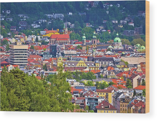 Innsbruck Wood Print featuring the photograph Panoramic view of Innsbruck rooftops #1 by Brch Photography