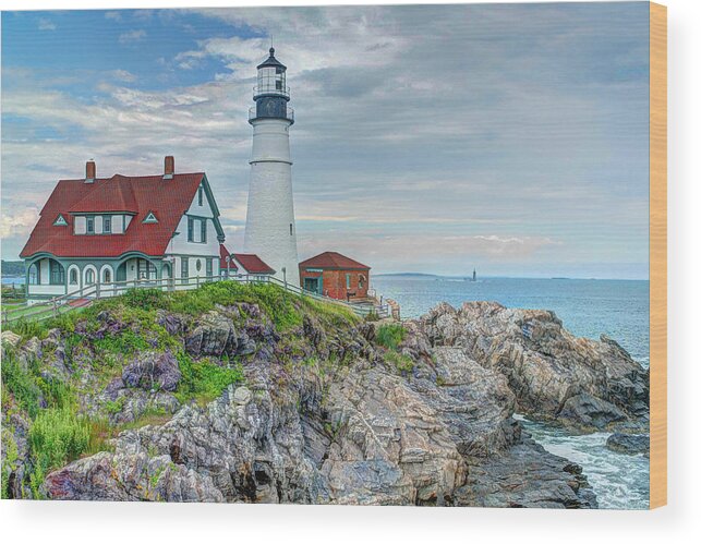 Portland Maine Lighthouse Wood Print featuring the photograph Portland Head Lighthouse #1 by Joe Granita