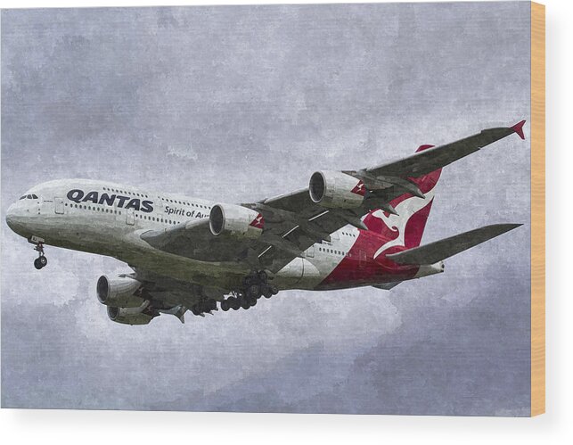 Qantas Wood Print featuring the photograph Qantas Airbus A380 Art #1 by David Pyatt