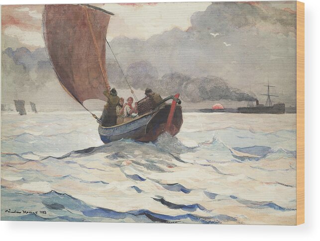 Winslow Homer Wood Print featuring the drawing Returning Fishing Boats #2 by Winslow Homer