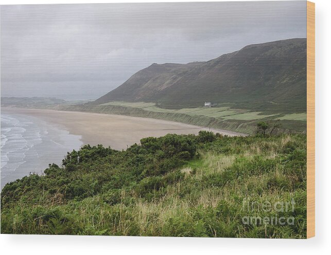 Sunset Wood Print featuring the photograph Rhossili Bay, South Wales by Perry Rodriguez