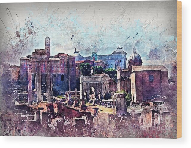 Rome Wood Print featuring the painting Rome architecture #1 by Justyna Jaszke JBJart