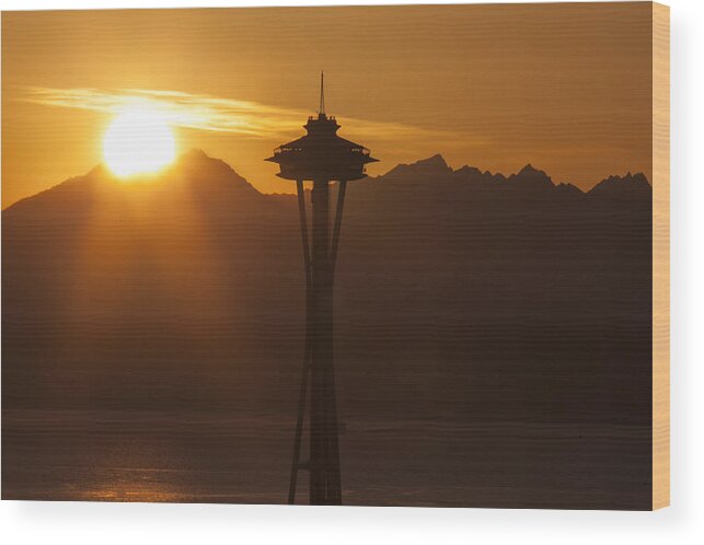 Seattle Wood Print featuring the photograph Space Needle at Sunset #2 by Matt McDonald