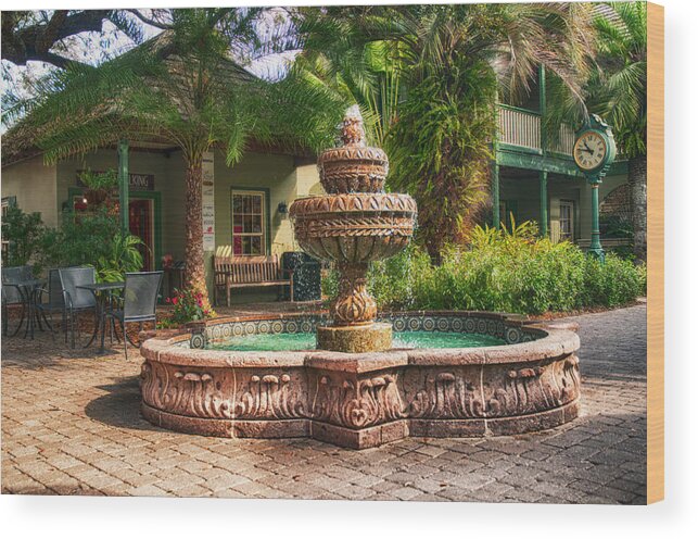 Fountain; Spanish; St. Augustine; Florida; St. George Street; Shops Wood Print featuring the photograph Spanish Fountain #1 by Mick Burkey