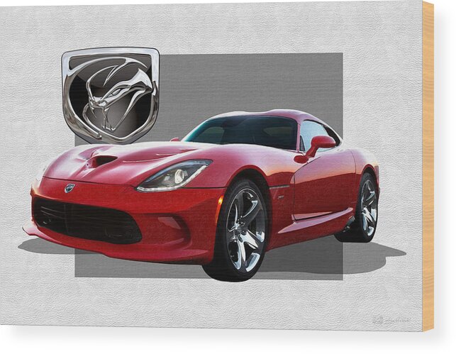 'dodge Viper' By Serge Averbukh Wood Print featuring the photograph S R T Viper with 3 D Badge by Serge Averbukh
