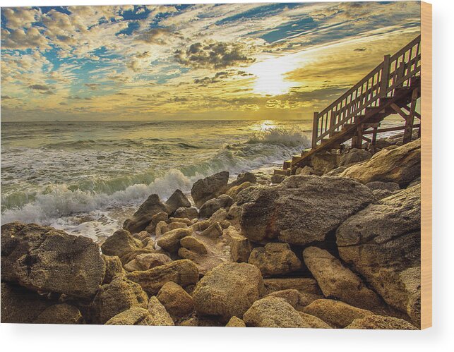 Sunrise Wood Print featuring the photograph Stairway to Sunrise #1 by Danny Mongosa