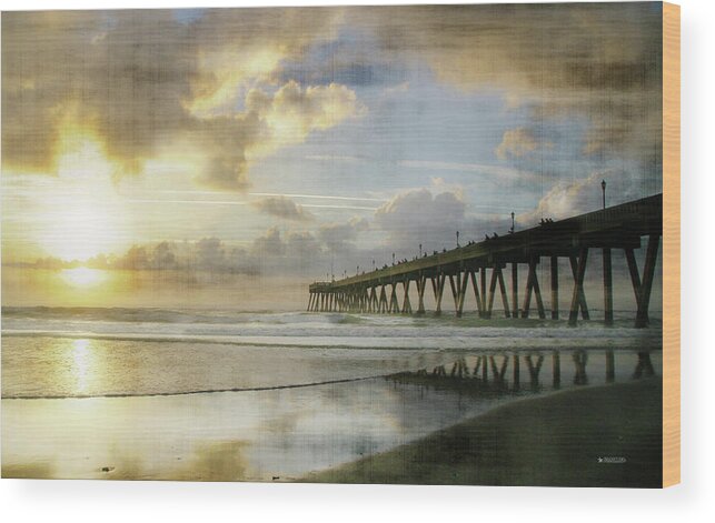  Wood Print featuring the photograph Stormy Sunrise At Johnnie Mercer's Pier #2 by Phil Mancuso