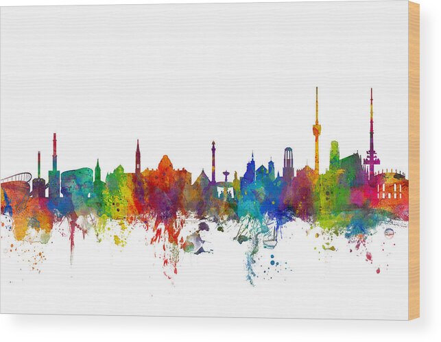 City Skyline Wood Print featuring the digital art Stuttgart Germany Skyline #1 by Michael Tompsett