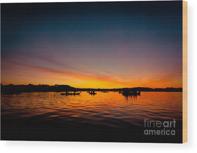 Waters Wood Print featuring the photograph Sunrise above lake water summer time #1 by Raimond Klavins