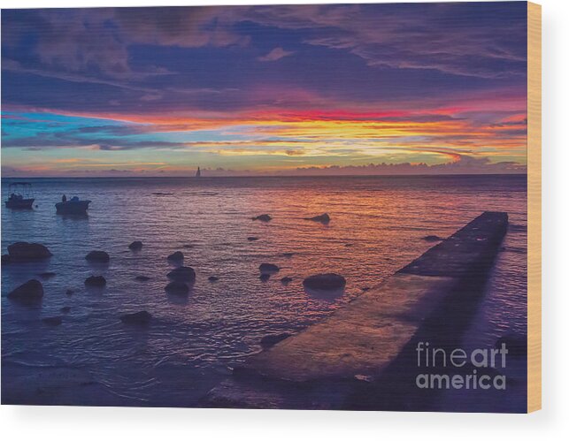 Sunset Wood Print featuring the photograph Sunset at Mauritius by Amanda Mohler