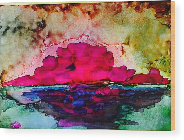 Red Wood Print featuring the painting Sunset #1 by Karin Eisermann