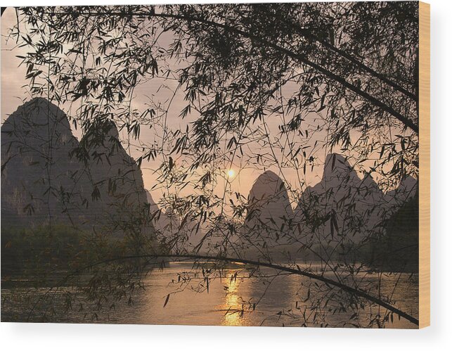 Asia Wood Print featuring the photograph Sunset on the Li River #1 by Michele Burgess