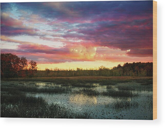 Sunset Wood Print featuring the digital art Sunset over Ipswich river by Lilia D
