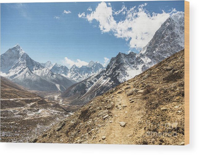 Ama Dablam Wood Print featuring the photograph The path to Cho La Pass in Nepal #1 by Didier Marti