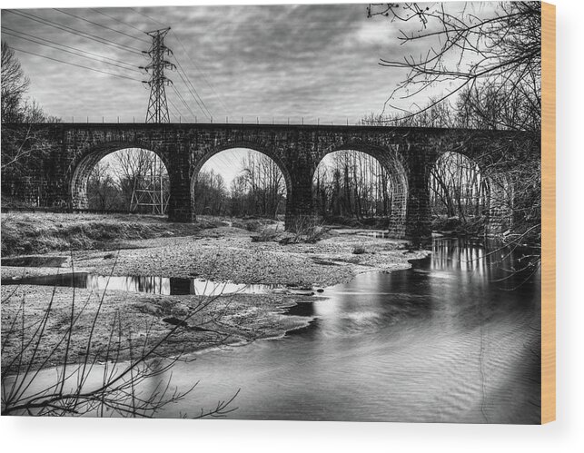 Black And White Wood Print featuring the photograph Thomas Viaduct in Black and White #1 by Dennis Dame