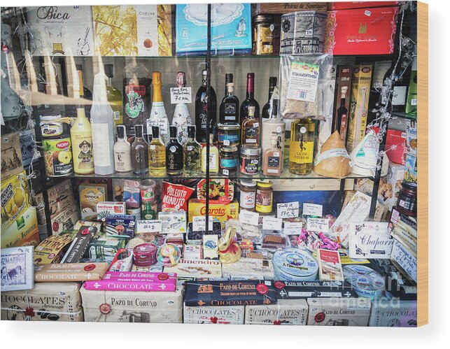 Canned Wood Print featuring the photograph Traditional Spanish Deli Food Shop Display In Santiago De Compos #1 by JM Travel Photography