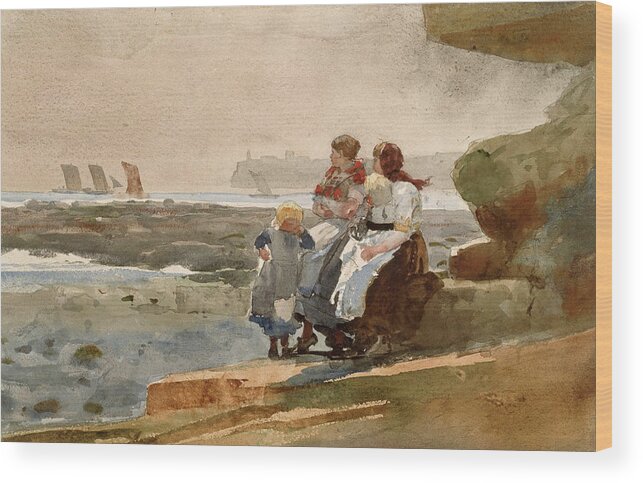Winslow Homer Wood Print featuring the drawing Under the Cliff. Cullercoats #1 by Winslow Homer
