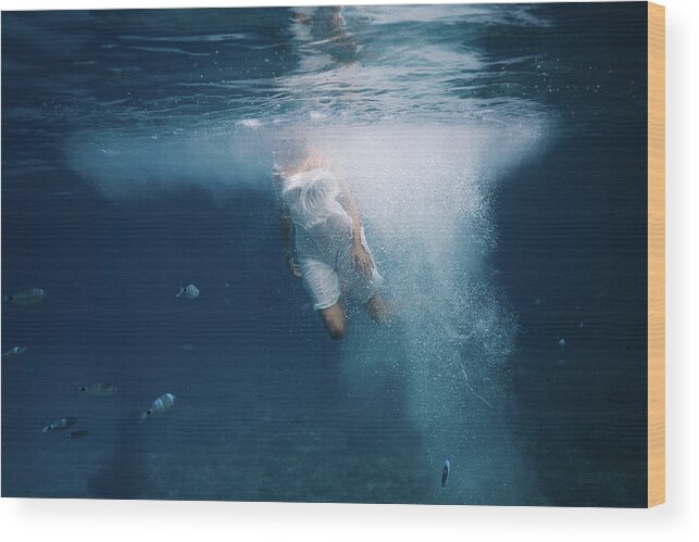 Swim Wood Print featuring the photograph Underwater White Dress #2 by Gemma Silvestre