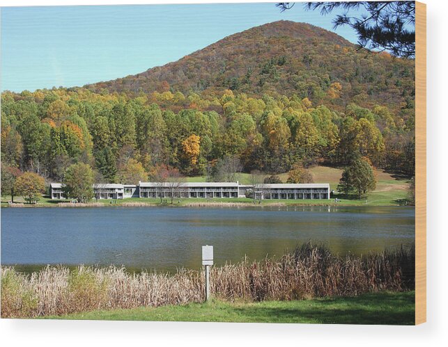 Lake Wood Print featuring the photograph View of Peaks of Otter lodge and Abbott Lake in autumn #1 by Emanuel Tanjala