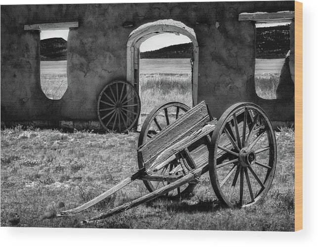 New Mexico Wood Print featuring the photograph Wagon Wheels in bw by James Barber