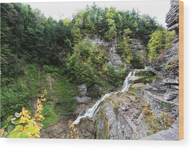 Waterfalls Wood Print featuring the photograph Waterfall at Robert Treman State Park II by Trina Ansel