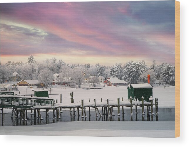 #naples#maine#causeway#winter#long#lake#snow#sunrise Wood Print featuring the photograph Winter on the Causeway #1 by Darylann Leonard Photography