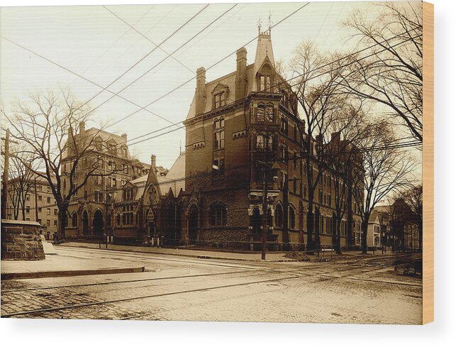 Old Photos Wood Print featuring the photograph Yale Divinity School c1907 #1 by Mountain Dreams