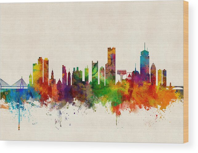 United States Wood Print featuring the digital art Boston Massachusetts Skyline #10 by Michael Tompsett